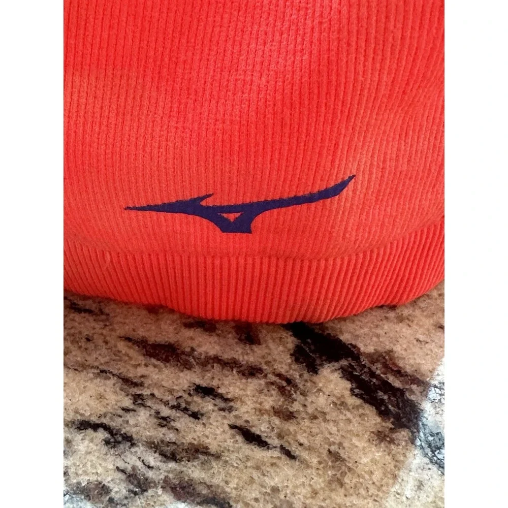 Mizuno Breath Thermo Men's Red Solid Beanie Hat with Blue Logo